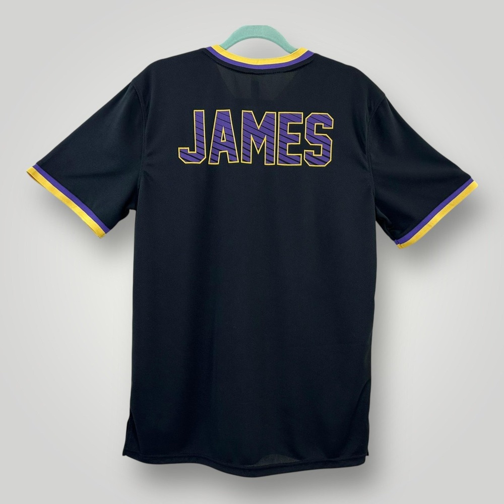 Los Angeles Lakers Shirt Mens Medium Black Yellow NBA Basketball LeBron James 23 - Picture 5 of 8